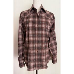 Vintage Panhandle Slim Western Pearl Snap Shirt Women's Plaid Flannel Brown M